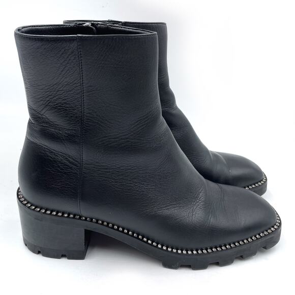 Jimmy Choo Mava Boots Crystal Trim Black Leather Ankle Block Heel Sz 38.5 / 8.5 - Picture 1 of 13